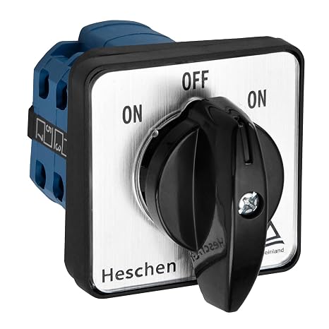 Heschen Universal Rotary Cam Selector Changeover Switch, Auto Reset, SZW26-20/B202.2, ON-OFF-ON, 660V 20A, 3 Positions 2 Phase 8 Terminal, CE