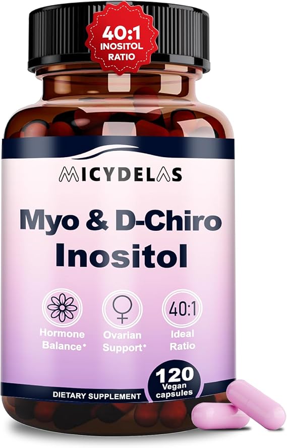 Myo-Inositol & D-Chiro Inositol Supplement for Women Hormone Balance & Female Health Support, Ideal 40:1 Ratio Per Serving, Vegan, Non-GMO, 120 Capsules