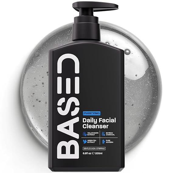 BASED Daily Facial Cleanser for Men - Deep Cleaning Formula with Bamboo Charcoal & Willow Bark - Removes Buildup Without Stripping - Clear Skin (6.8 Fl Oz Pack of 1)