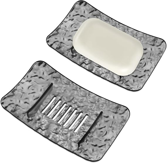 2 Pack Soap Dish with Drainage, Modern Luxury Bar Soap Holder Dishes Tray Box for Shower Bathroom Sink Kitchen Toilet, Gray