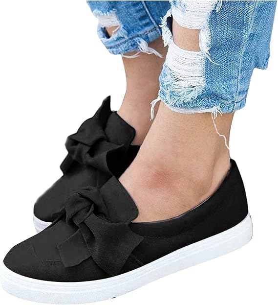 ZBYY Women's Slip On Sneakers,Fashion Sneakers Classic Flats Comfortable Walking Casual Shoes Bow Loafers