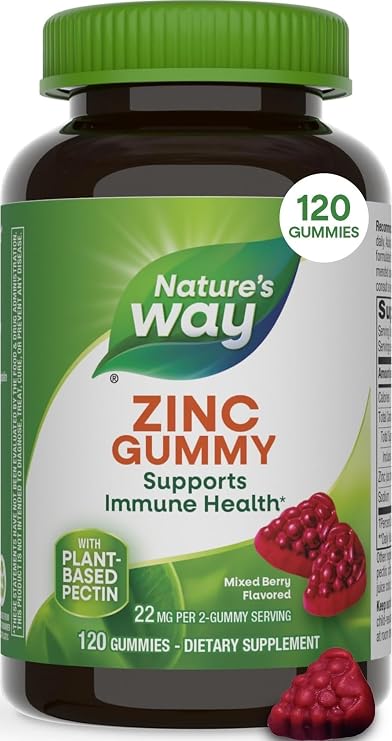 Nature's Way Zinc Gummies, 100% Daily Value of Zinc per Serving, 120 ct | Immune Support Gummy for Adults & Kids 9+*, Gluten Free, Plant-Based Pectin, Mixed Berry Flavored