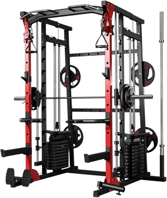 Smith Machine Multi Gym Squat Rack Cage Multifunction Home Gym Dual Cable Pulley Dip Station Pull Up Bar Strength Training