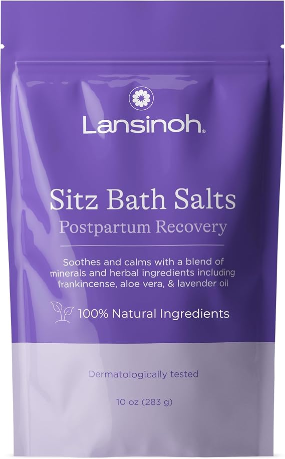 Lansinoh Sitz Bath Salts for Postpartum Care, 10 Ounces | Perineal Soak with Epsom Salt, Aloe Vera, Lavender & Frankincense Oil