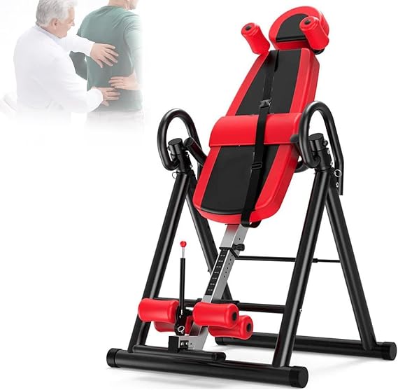 Inversion Table, Heavy-duty Inversion Table with Adjustable Headrest and Protective Straps, Stable, Durable and Foldable, Home Gym Back Stretching Machine, Relieves Spine and Back Pain