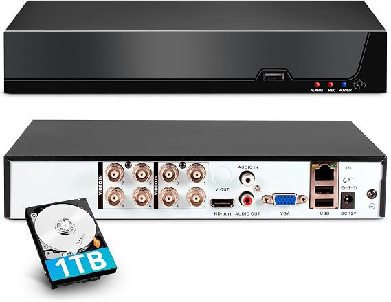 8 Channel Security DVR System with 1TB Hard Drive Hybrid 6-in-1 DVR Recorder for 5MP/4K/1080P Cameras (TVI/AHD/CVI/CVBS/IP), Human Detection, 24/7 Recording Remote View on Phone/PC/TV