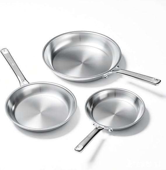 COOKER KING Stainless Steel Frying Pan Set (8+10+12 Inch), Cooking Pan Set