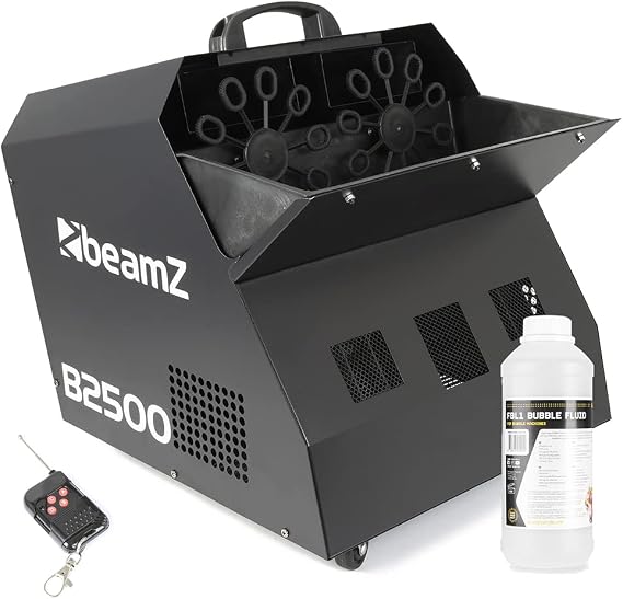 beamz B2500 Professional Bubble Machine with 1L Fluid, Dual-Fan System, Wireless Remote, for DJ Sets, Weddings & Events - Large Capacity, Easy Mobility