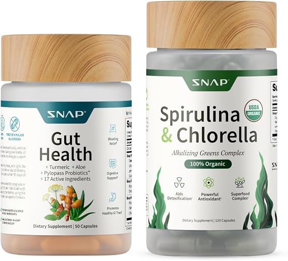 Snap Supplements Gut Health Supplement & Organic Spirulina Chlorella Bundle