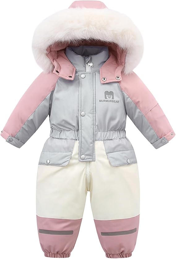 JiAmy Kids One Piece Snowsuit, Warm Insulated Winter Ski Suit, Ages 1-8