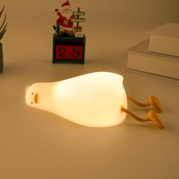 UNEEDE Lying Flat Duck Lamp, 3 Level Dimmable Rechargeable Silicone Night Light, Benson Duck Cute Squishy Touch Sensor Bedside Lamp for Nursery, Breastfeeding, Kids Room Decor