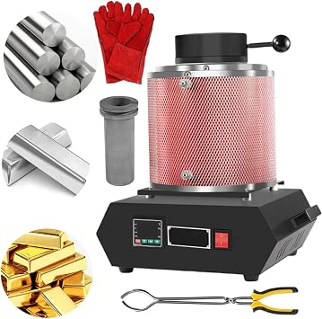 Gold Melting Furnace,1500w Electric Gold Smelting Furnace Kit, 1150C Mini Medium Frequency Melting Furnace with Graphite Crucible,Led Temperature Control Display,3kg-Red