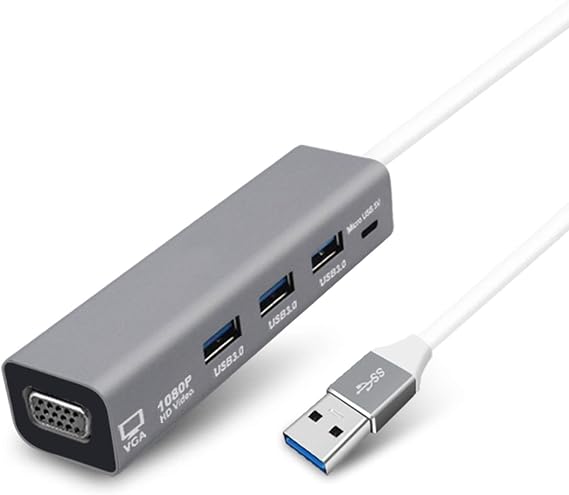 USB to VGA Adapter HUB 4 in 1, Multi Port USB 3.0 to 3 USB 3.0 Ports and 1 VGA Female External Video Converter 1080P Compatible with Windows XP/Vista/10/8/7, USB is Unlimited.