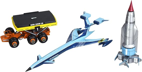 Thunderbirds Trapped in the Sky Diecast Model Kit – Thunderbird 1 Space Rocket, Elevator Car & Fireflash Spaceship, Collectible Thunderbirds Toys & Merchandise