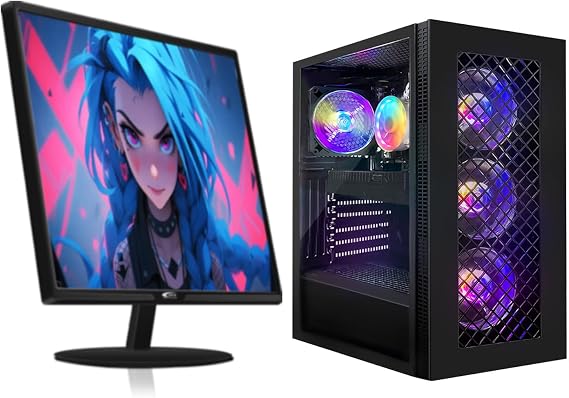 STGAubron Gaming PC Bundle with 24 inch FHD LED Monitor-GeForce GTX 1660S 6G, Intel Core I7 8th up to 4.1GHz, 16G DDR4, 512G SSD, RGB Fan x4, Windows 11 Home