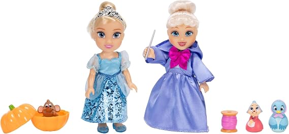 Disney Princess Cinderella & Fairy Godmother Petite Doll Playset Fashion Dolls, Complete with 5 Points of Articulation Dolls Can Be Posed in Many Ways!