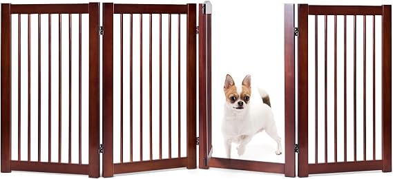 PETSITE Freestanding Configurable Dog Gate with Walk Through Door, 4 Panel 88 Inch Wide 36 Inch Tall Wooden Pet Gate for The House, Doorway, Stairs, Folding Pet Puppy Safety Fence