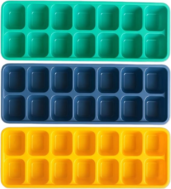 Reusable Flexible Easy Release White Ice Cube Tray, Durable Plastic Stackable Easy Twist 14 Cube Trays (3 Pack)