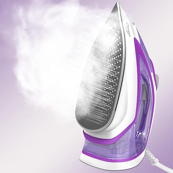 OMAIGA 1750W Steam Iron for Clothes, 450ml Large Water Tank, Self-Cleaning | Fast heating, powerful steam, ceramic soleplate, anti-drip, precision tip, 3-way auto shut-off, 15.21 oz tank for ironing