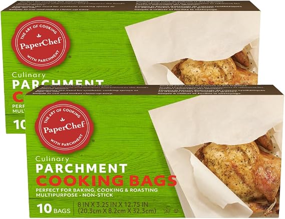 PaperChef Parchment Bags Multipurpose, Non-Stick Ideal for Roasting, Steaming & More 10 Count - 2 Pack
