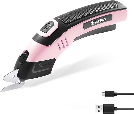 4V Cordless Electric Scissors Cardboard Cutter with Rechargeable Powerful Shears Cutting Tool for Fabric,Easy Carry and Fast Charging,Pink