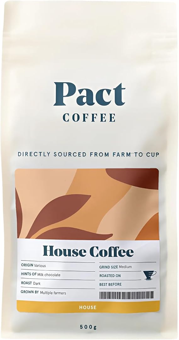 Pact House Coffee, 500g, Medium Grind, Ground Coffee | Dark & Rich Roast, Ethically Sourced, Freshly Roasted
