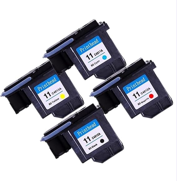 4 Pack Printhead Replacement for HP 11, C4810A C4812A C4813A C4811A Ink Printhead Compatible for HP Designjet 100 110 70 500ps 500 800 510 Office Jet 9110 Pro K850 850dn,4 Color-1 Set