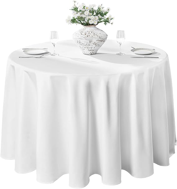 VidaFete 1 Pack 132inch Round Tablecloth Polyester Table Cloth, White | Stain and Wrinkle Resistant Polyester Dining Table Cover for Kitchen Dining Party Wedding Tabletop Buffet Decoration