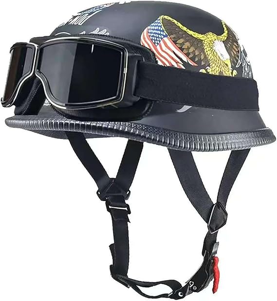 Retro German Style Motorcycle Half Helmet, Open Face Motorbike Helmet with Adjustable Quick Release Buckle, DOT Approved Motorcycle Jet Helmet for Chopper Cruiser Scooter