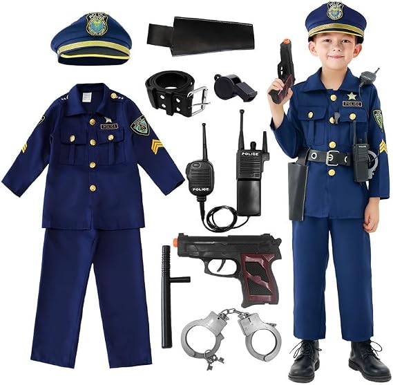 Police Costume for Kids, Police Officer Costume Uniform Set with Accessories for Kids