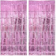 Stafih Foil Fringe Curtains 2PCS 8ft x 3ft Metallic Tinsel Photo Booth Backdrop for Wedding Birthday Bachelorette Christmas Party Decorations(Pink)