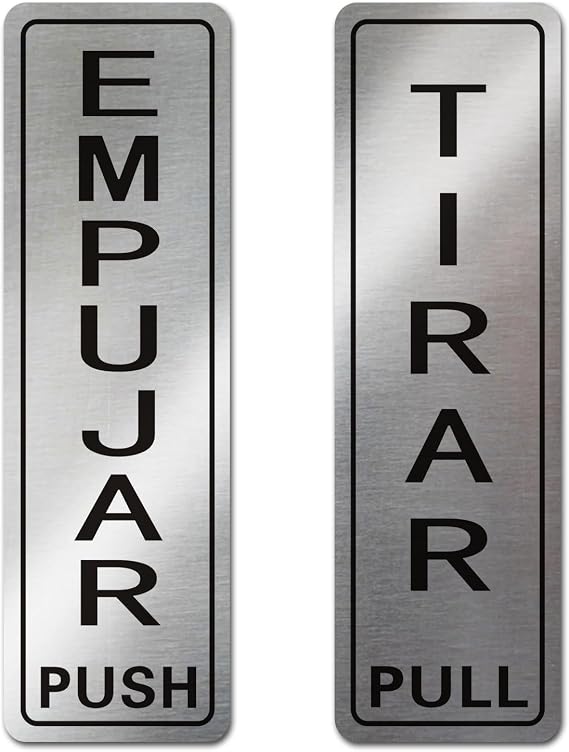 Push Pull Signs for Door Spanish,Letreros para empujar y tirar en puertas,With Self Adhesive,5.5x1.7in
