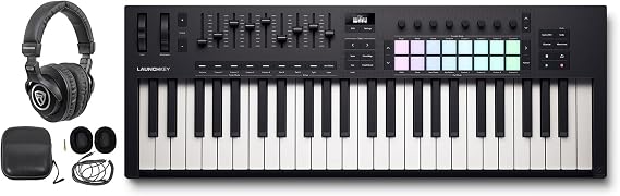 Audiosavings Bundle: Novation LAUNCHKEY 49 MK4 49-Key USB MIDI Ableton Live Keyboard Controller Bundle with Rockville PRO-M50 Studio Headphones w/Detachable Coil Cable & Case+Extra Ear Pad (2 Items)