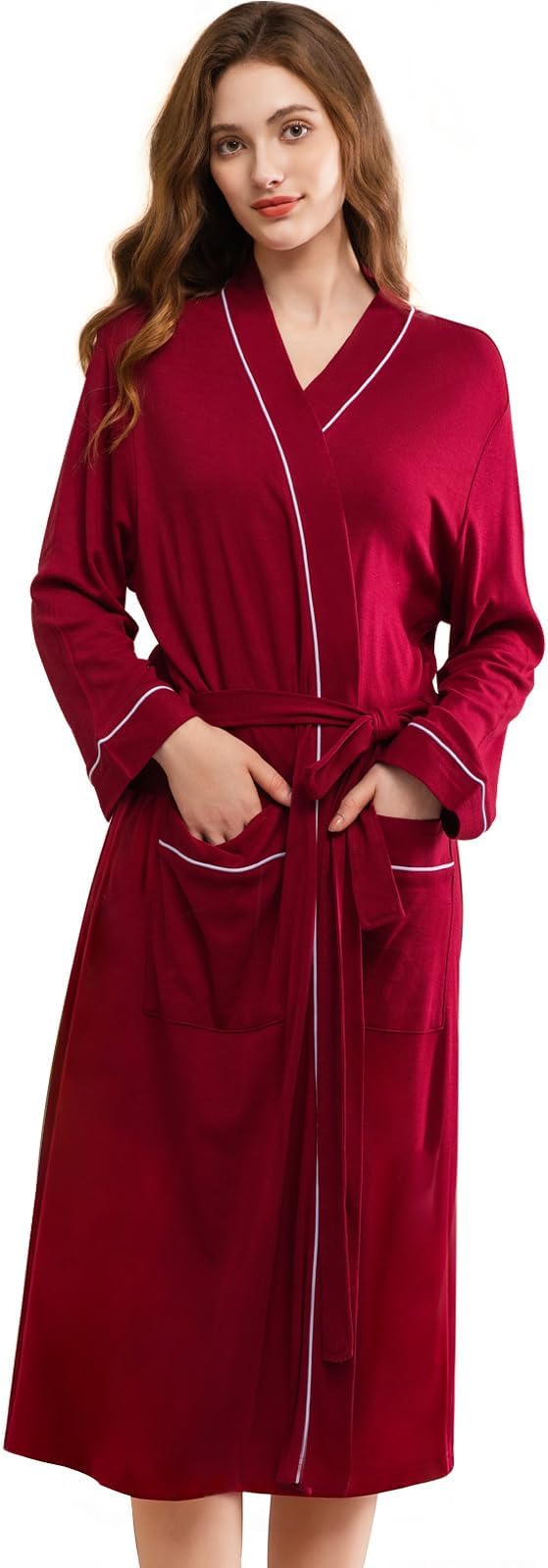 Women's Robes Lightweight Soft Cotton Blend, Ladies Bathrobe Absorbent Breathable Kimono Robe with Pockets