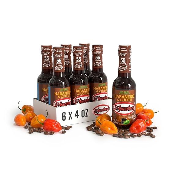 El Yucateco Coffee Habanero Hot Sauce, 4 oz (Pack of 6) Authentic Mexican Hot Sauce with Roasted Coffee Flavor, Gourmet Gift for BBQ, Tacos & Meats