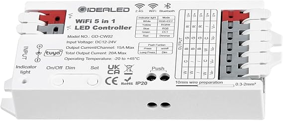 Smart 5-in-1 WiFi LED Controller RGBWW Intelligent Wireless Controller for RGBCCT RGBW RGB CCT Single Colour LED Strips APP/Voice Controlled Work with Alexa/Google Assistant (Wi-Fi LED Controller Only)