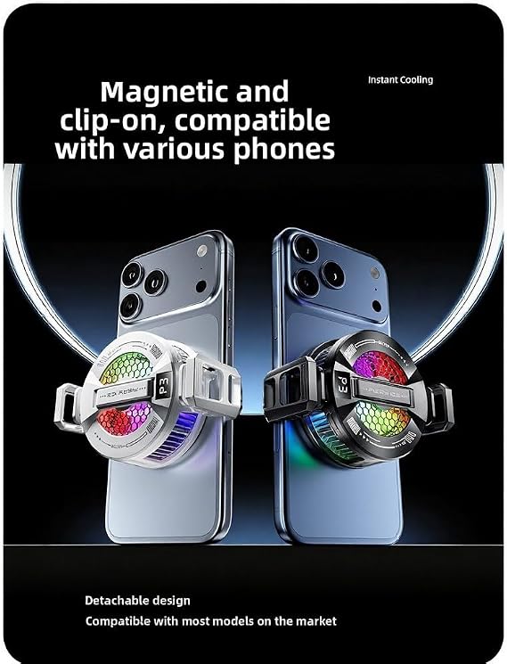 Phone Cooler Designed for Extended Gaming with Auto Adjusting Cooling Output and Vibrant RGB Light via Type C Port (Black)