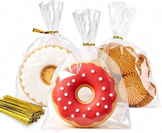 LOKQING Cookie Bags, 100 Pack 4x6 inch With Ties for Small Business | Use them for chocolates, mini cookies, craft favors, and tasting samples that need a simple clear wrap.