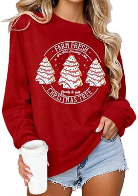 Christmas Sweatshirts for Women Funny Farm Fresh Christmas Tree Graphic Shirts Xmas Holiday Lightweight Pullover Tops
