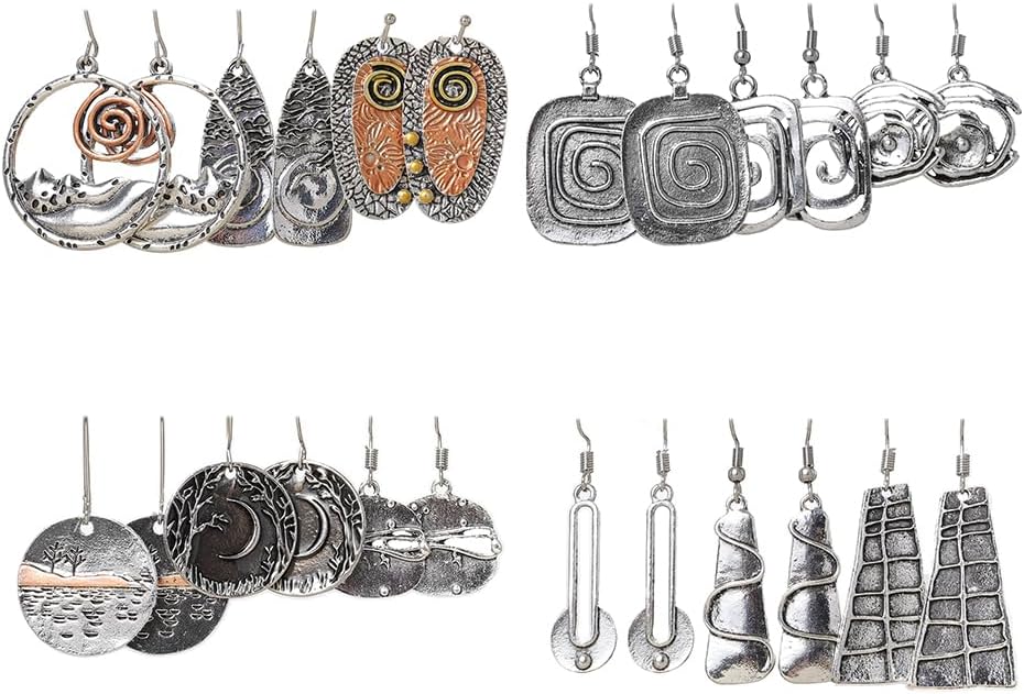 12 Pairs Western Earrings Jewelry for Women Vintage Boho Earrings Oval Turquoise Dangle Earrings Cowgirl Country Concho Dangling Jewelry Set