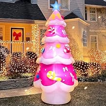 KOOY 7FT Christmas Inflatable Outdoor Decoration, Christmas Pink Tree Outdoor Blow up Yard Decorations with LED Light Up for Xmas New Year, Winter Outdoor Xmas Decor for Yard Holiday Party Lawn Decor