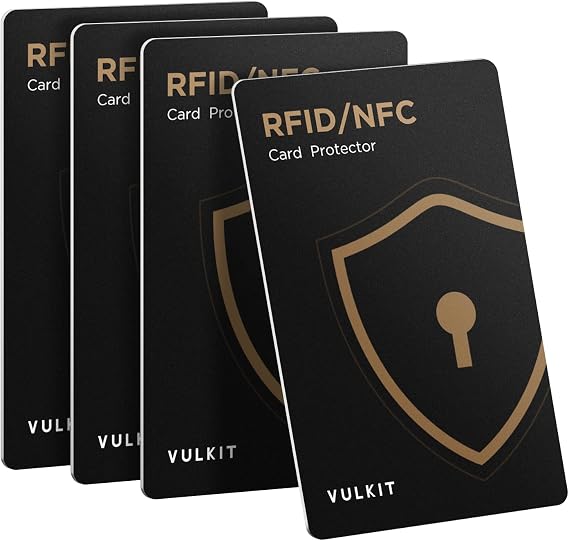VULKIT RFID/NFC Blocking Cards - 4 Pack, Ultra Thin Credit Card Protector, Contactless Cards Protecor, Premium NFC Blocker, for Credit Cards, ID Cards, Passports, Wallet