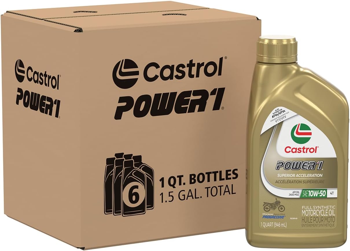 Castrol 06114 - 1 Power1 10W-50 合成 4T 二輪車用オイル クオートボトル 6本入り