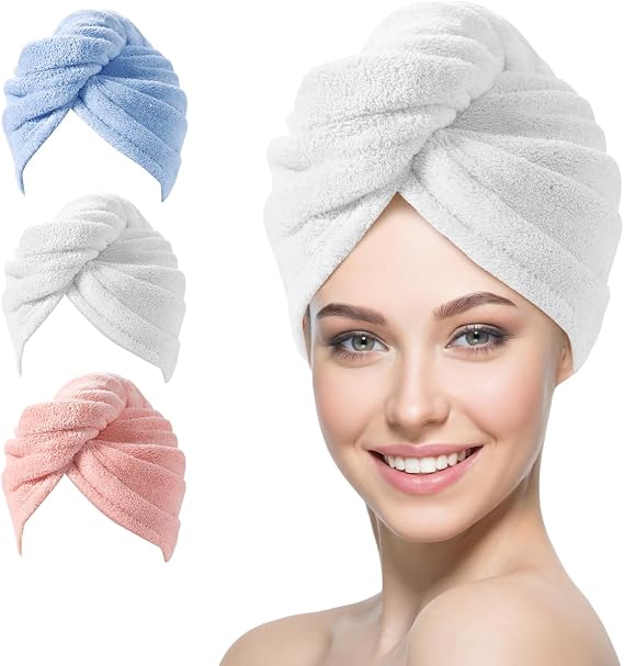 YFONG 3 Pack Microfiber Hair Towels Wrap for Women, Super Absorbent Drying | 10"X26", Anti Hair Frizz, Fast Drying & No Dripping, Secure Fit with Durable Button, Large Size for Long Short Curly Hair