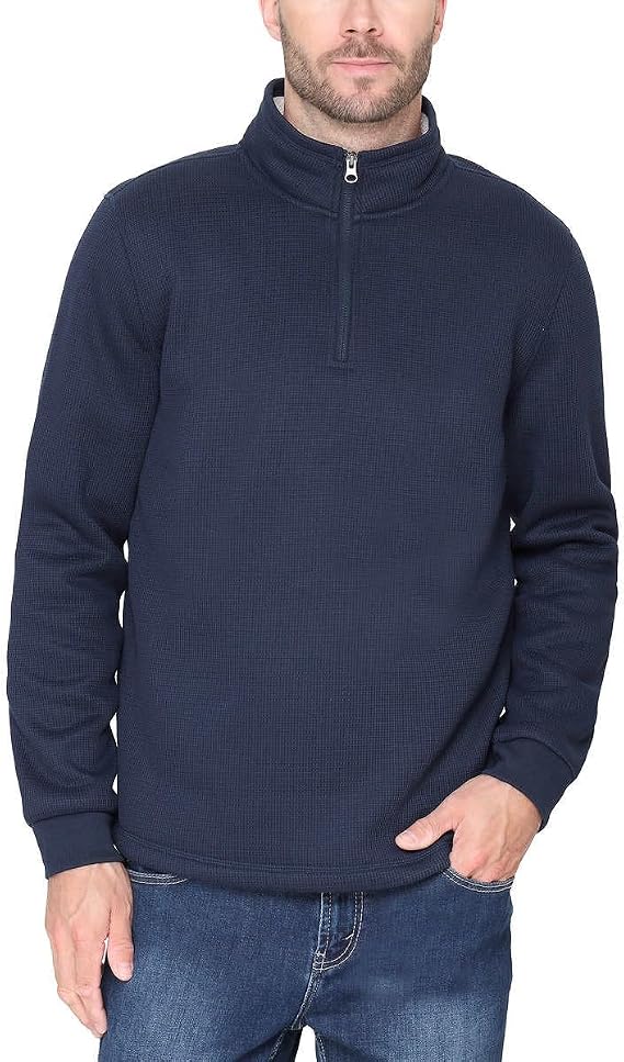 BC Clothing Mens Bonded Fleece Lined Body Lined Quarter Zip Pullover Top (US, Alpha, Small, Regular, Regular, BLUE)