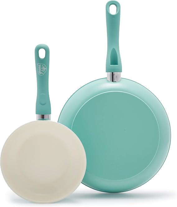 GreenLife 2 Piece (7 & 10) Ceramic Nonstick Frying Pan Set, Turquoise | PFAS-Free Nonstick Coating, Family Skillet Set, Egg Pan, Omelet Pan, Stay-Cool Handles, Dishwasher & Oven Safe up to 350F