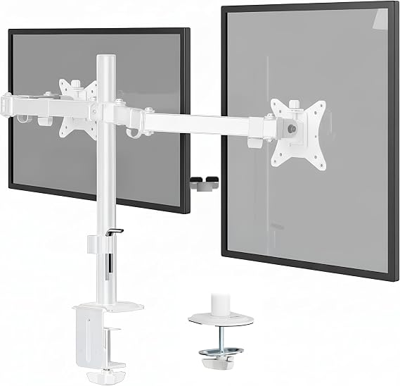 Mount-It Dual Monitor Mount Arm for Desk, Full Motion White Steel 17-32 in