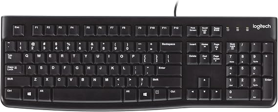 Logitech K120 Full Size Wired Keyboard USB Plug-and-Play Windows - Black | Full-size keyboard, spill-resistant, curved space bar, Windows PC and laptops compatible