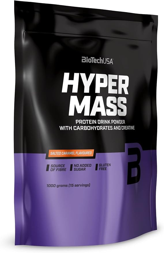 BioTechUSA Hyper Mass - Mass Gainer with Carbs & Protein Blend | Micronised Creatine | Gluten-Free, 1 kg, Salted Caramel