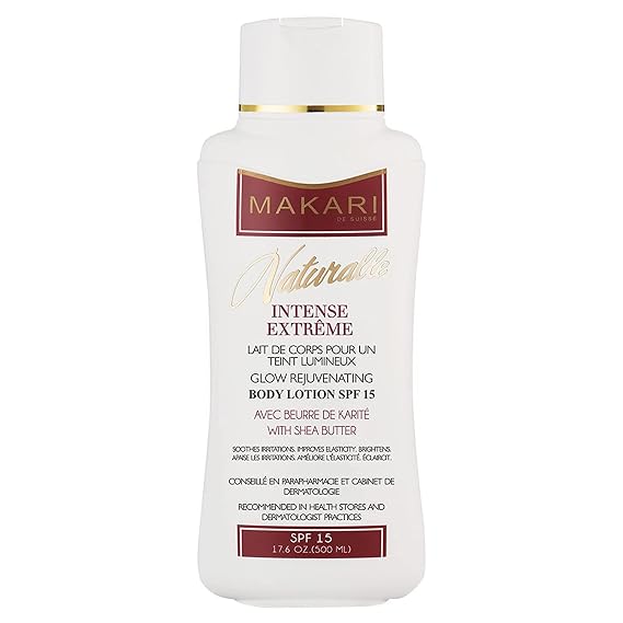 MAKARI Naturalle Intense Extreme Body Lotion SPF15 (17.6 oz) | Toning Body Lotion for Dry to Normal Skin Types | Brightens Complexion and Helps Fade Marks | Soothes and Conditions with Shea Butter